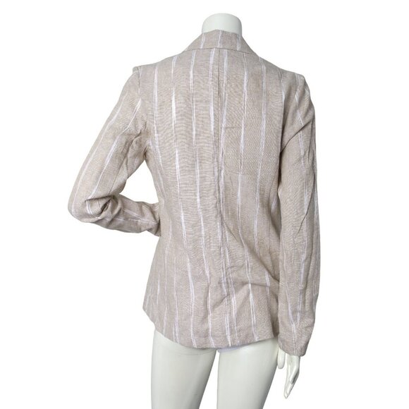 DREW Linen Blend Blazer Jacket Stripe Office Lightweight Single Breasted Tan - Picture 2 of 8